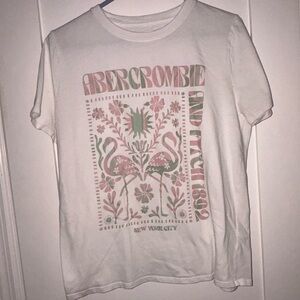 Abercrombie & Fitch White Tee with Pink and Green Design